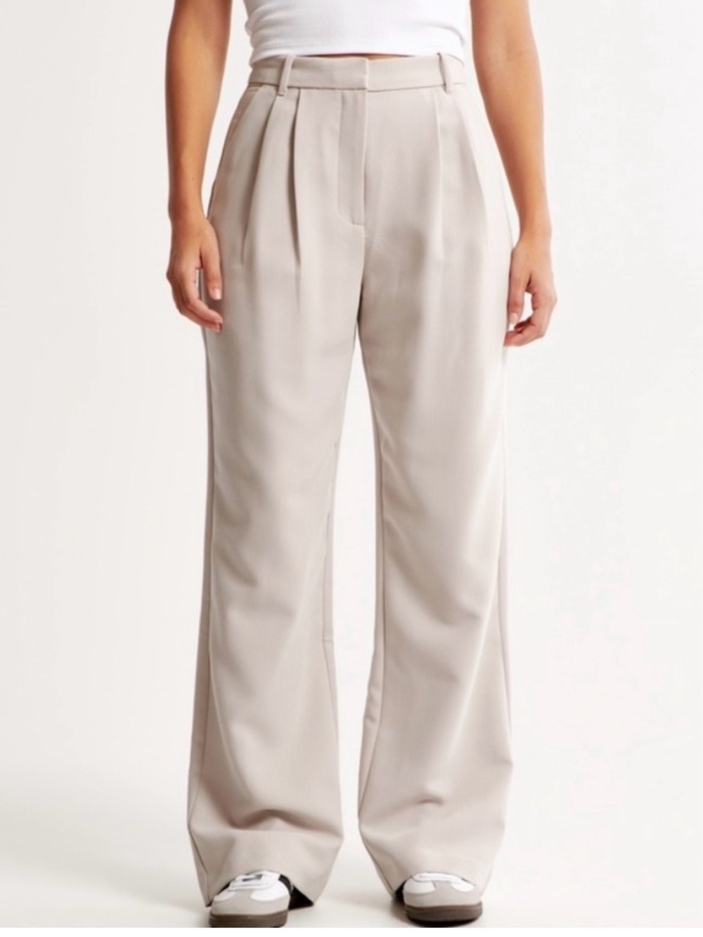 Abercrombie & Fitch A&F Curve Love Sloane Tailored Wide Leg Pant Cream 8 Long